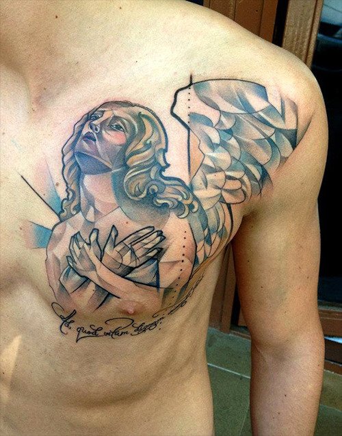 Abstract Angel Chest Tattoo